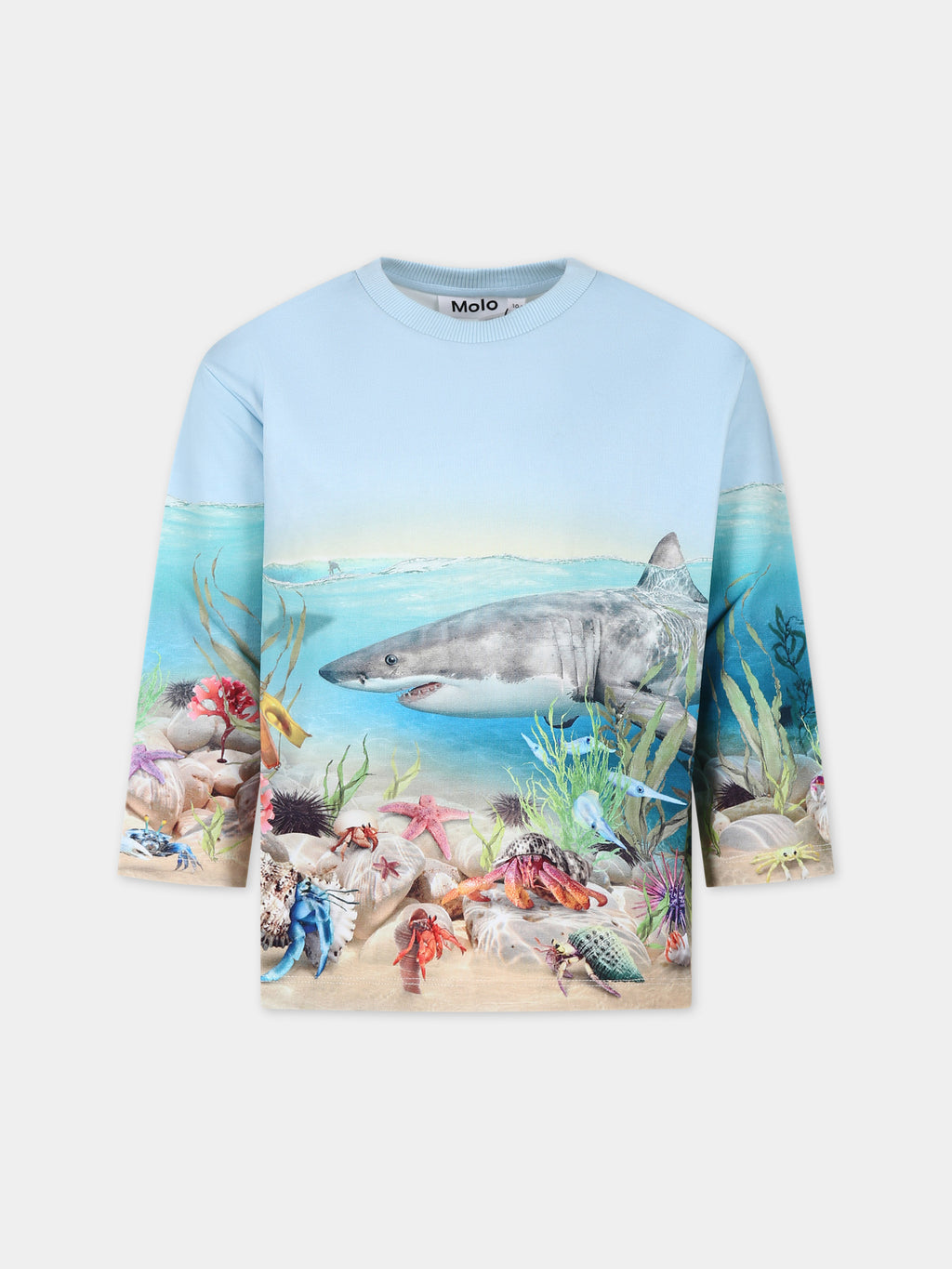 Sweat-shirt bleu ciel pour garçon avec imprimé requin